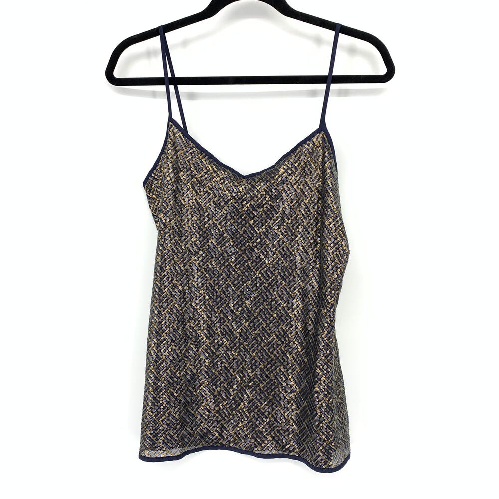 Banana Republic Sequined Cami Tank Top Womens Size Medium Blue Gold NEW